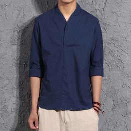 Chemises de printemps d'été Chemise à manches sept quarts ample pour hommes