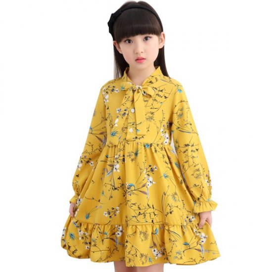 Robe d\'été fille à manches longues Vêtements pour enfants Robes à fleurs