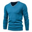 Nouveau pull en coton à col en V pour hommes, couleur unie